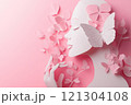 Whimsical paper art portrait studio creative design soft pink close-up beauty and nature fusion 121304108