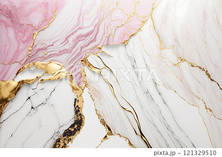 Pink, white and gold marble background. Wedding invitation, card backdrop, banner. 121329510