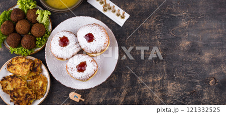 Traditional Jewish holiday Hanukkah food. 121332525