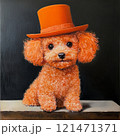 Brown-orange poodle in a hat on a black background 121471371