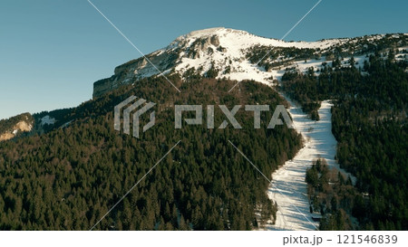 Aerial shot of the Chamechaude Mountain close to Grenoble in winter, France 121546839