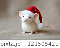 White felt rat in a Santa Claus hat 121505421