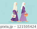 Muslim woman shopper carrying bag shopping 121505424