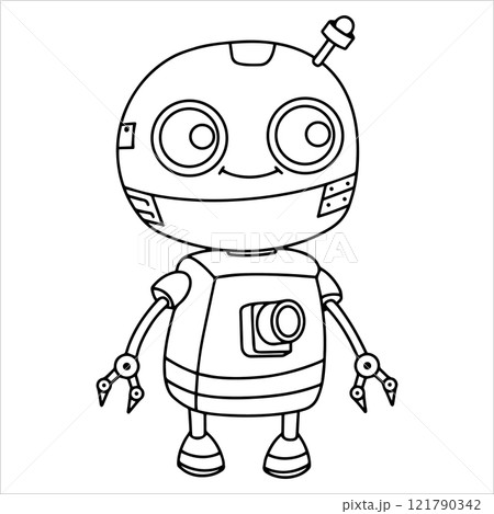 children's coloring book, cute robot. vector illustration in doodle style. 121790342