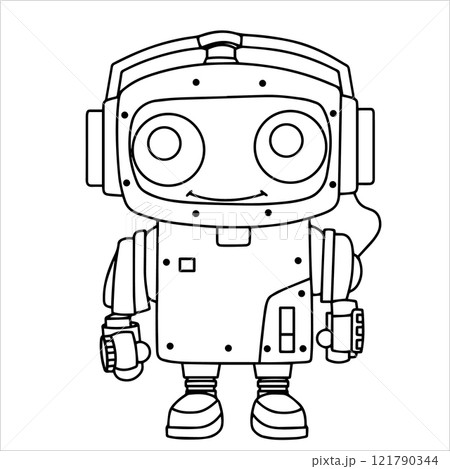 children's coloring book, cute robot. vector illustration in doodle style. 121790344