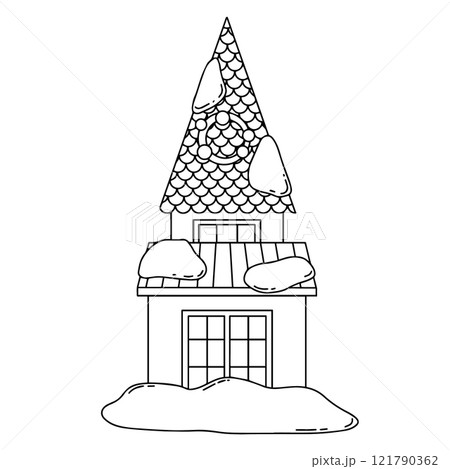 Coloring book for adults, cute Christmas house. vector illustration in doodle style. 121790362