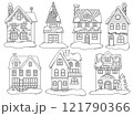 Coloring book for adults, set of cute Christmas houses. vector illustration in doodle style. 121790366