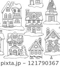 oloring book for adults, seamless pattern of cute Christmas houses. vector illustration in doodle style. 121790367