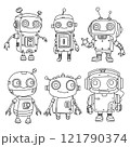 children's coloring book, set of cute robots. vector illustration in doodle style. 121790374