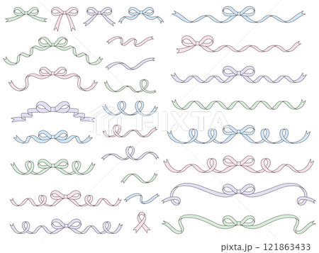 リボンのフレームのベクターイラストセット　線画　りぼん　飾り 121863433