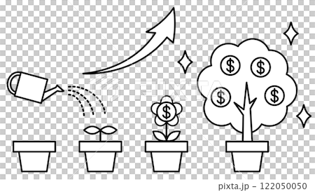 Monochrome illustration of growing a money tree 122050050