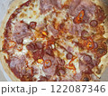 Slices of fresh appetizing pizza in box. Piza ready for eating 122087346