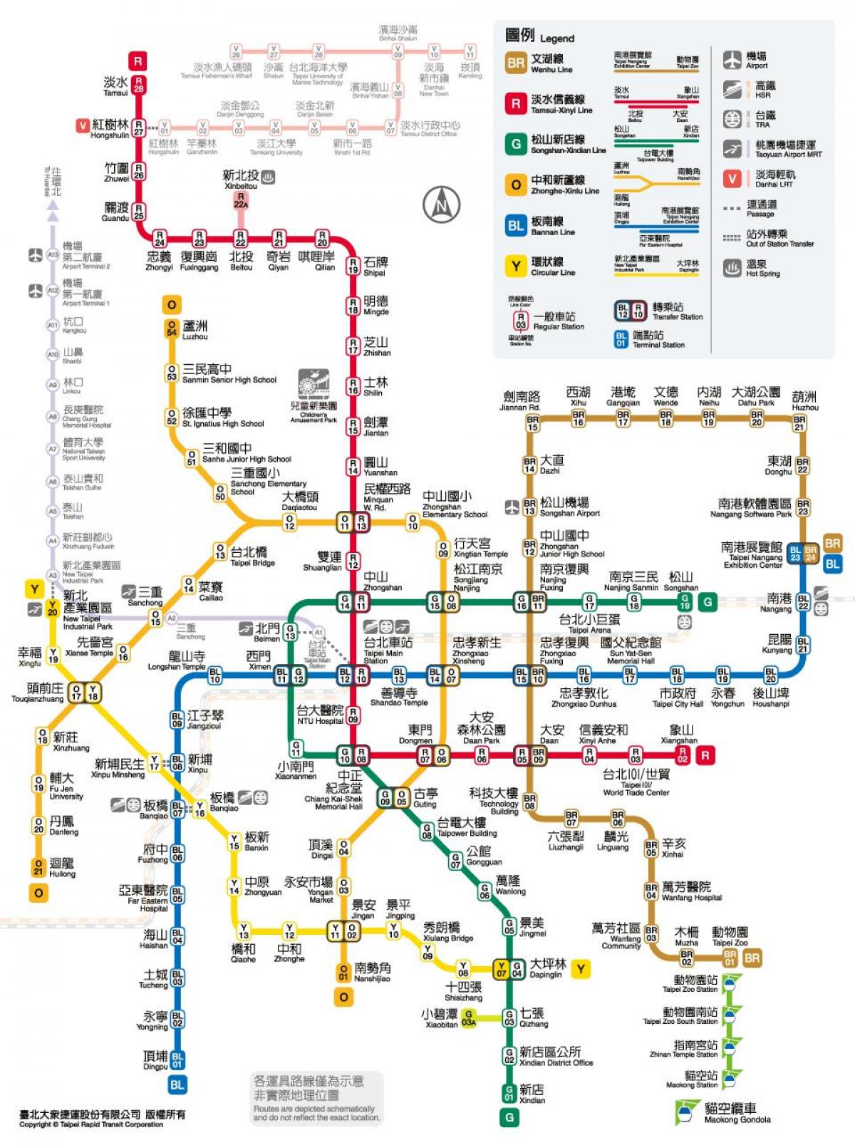 Map of Taipei metro: metro lines and metro stations of Taipei