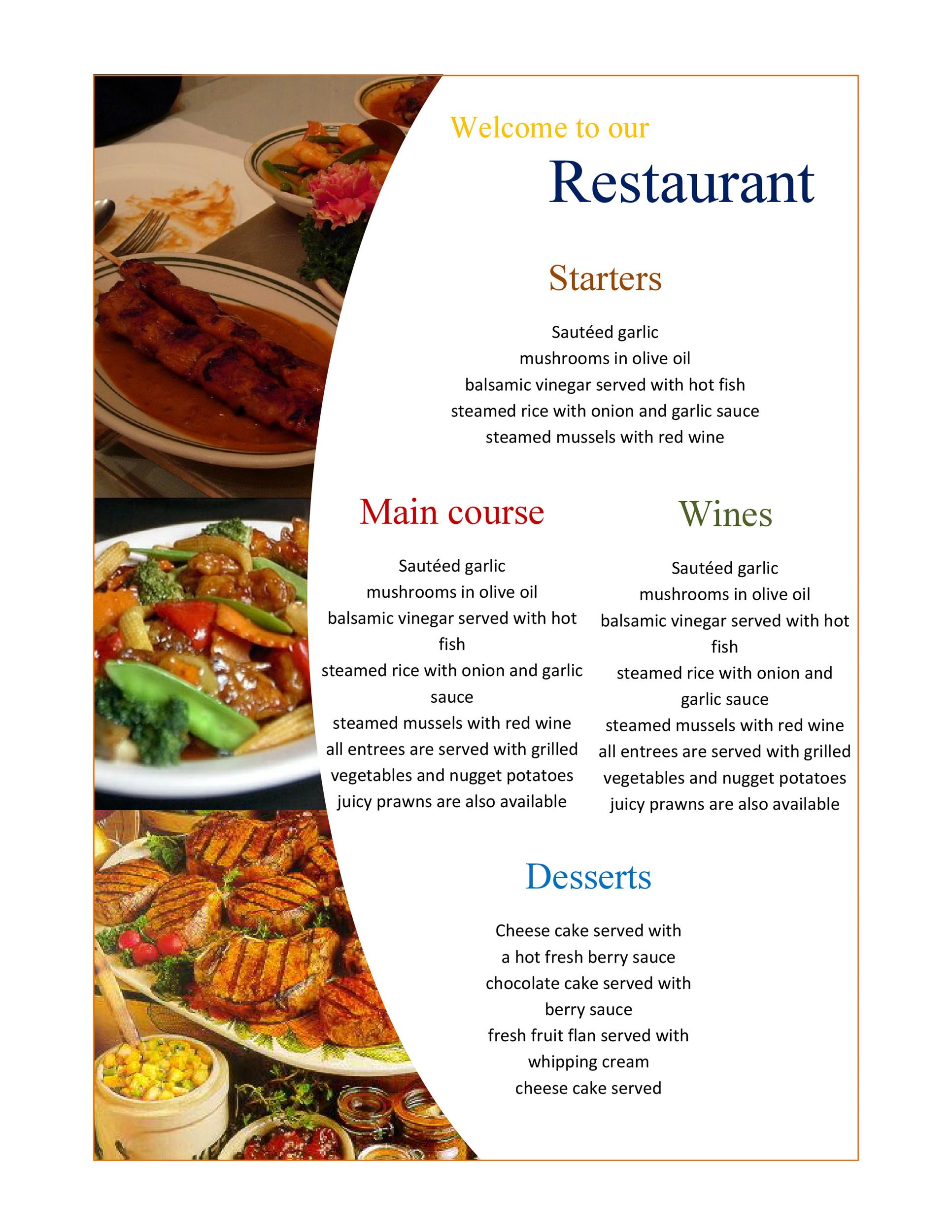 Free Printable Restaurant Menu Templates