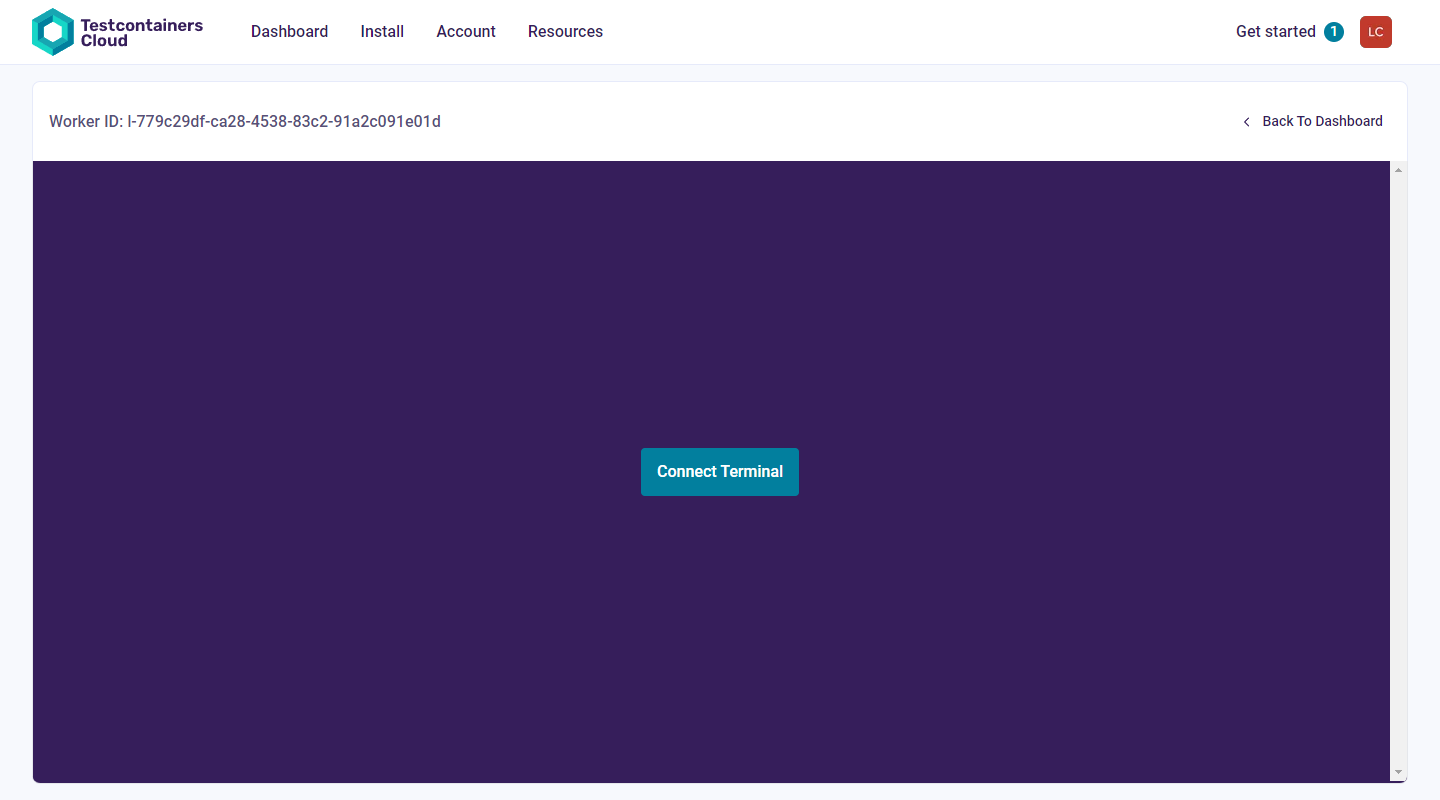 Testcontainers Cloud connect to worker terminal