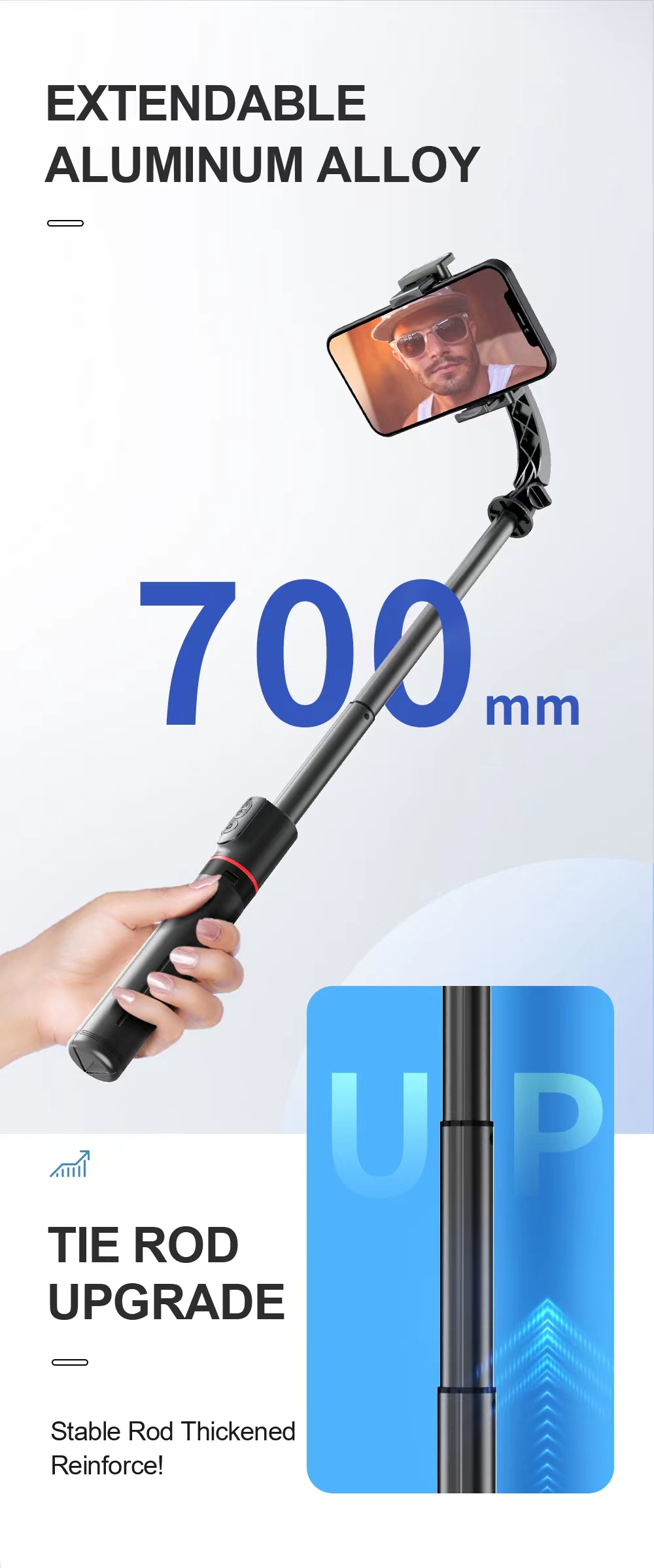 ไม้เซลฟี่กันสั่น L19 รุ่นใหม่ล่าสุด ไม้เซลฟี่ไลฟ์สด หยุดได้ตั้งได้L19 Stable Aluminum Rod Gimbal Umbrella Structure Bracket Selfie Stick (image 7)