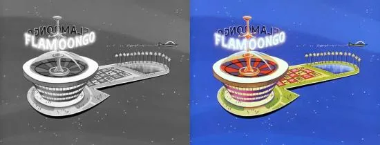 Black and white versus color comparison of the Jetsons