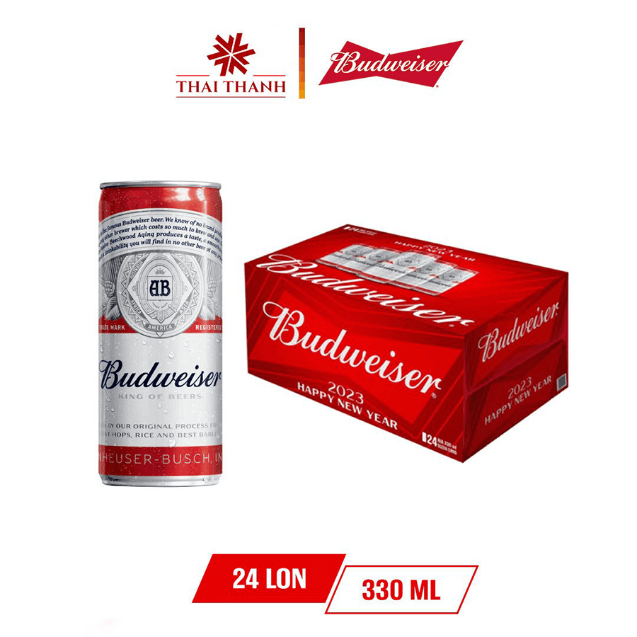 BIA MỸ BUDWEISER SLEEK CAN TẾT 2023 (THÙNG 24 LON 330ML)