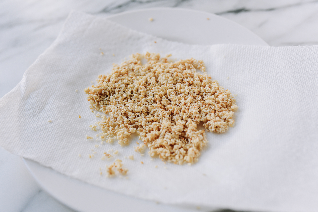 Moistened sesame seeds