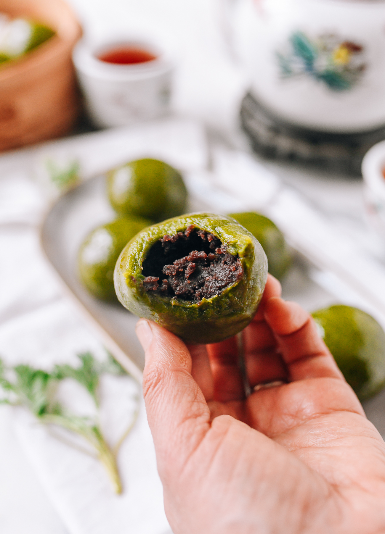 Qingtuan cross section with red bean filling