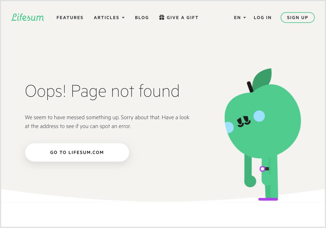 Lifesum 404 page