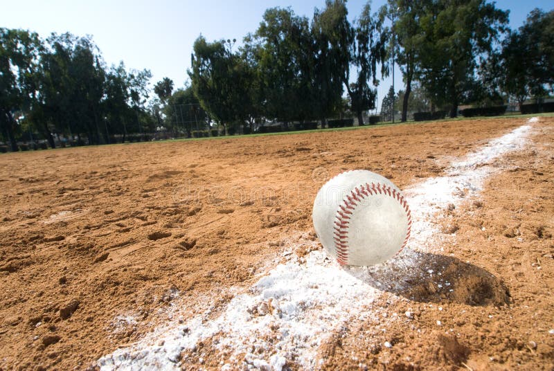 Baseball on chalk line