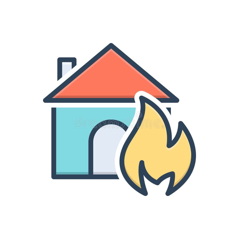 Color illustration icon for Suddenly, house, sudden, unexpected, incident, accident,  abruptly and house.