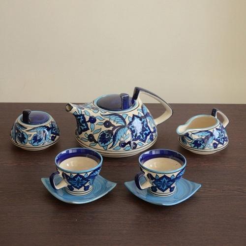 Ceramic Handpainted Blue Tea Set