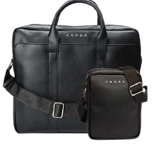 High Quality Black Leather Cross Briefcase Bag Pack of 1 Set