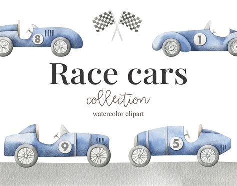 Race Cars Watercolor Clipart Blue Race Car Kids Clipart Nursery