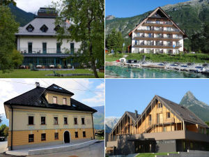 Collage of hotels in Bovec, Slovenia