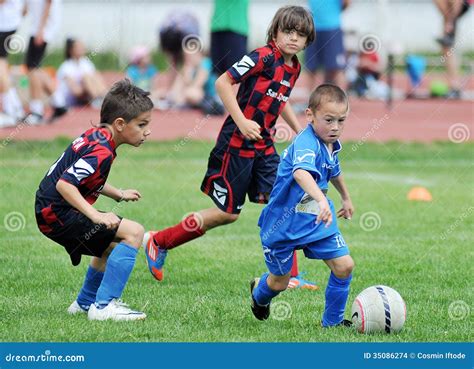 Little Children Boys Play Football Or Soccer Editorial Stock Image