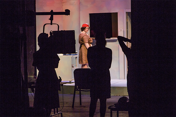 Cast members rehearse a scene from Theatre UAF's production of 