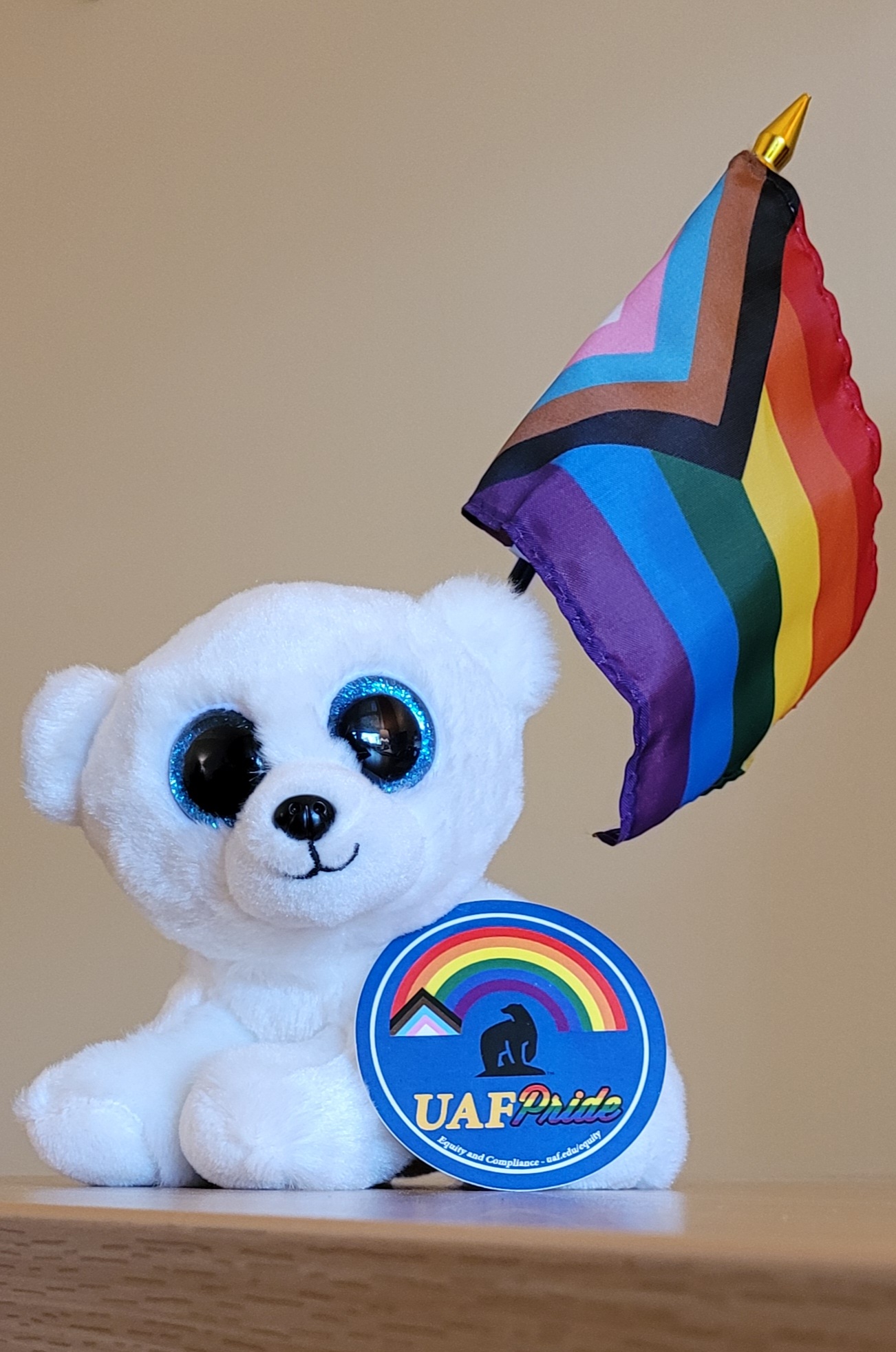 A pride desk display shows support for the LGBTQ2IA+ community at the UAF Troth Yeddha’ Campus in Fairbanks.