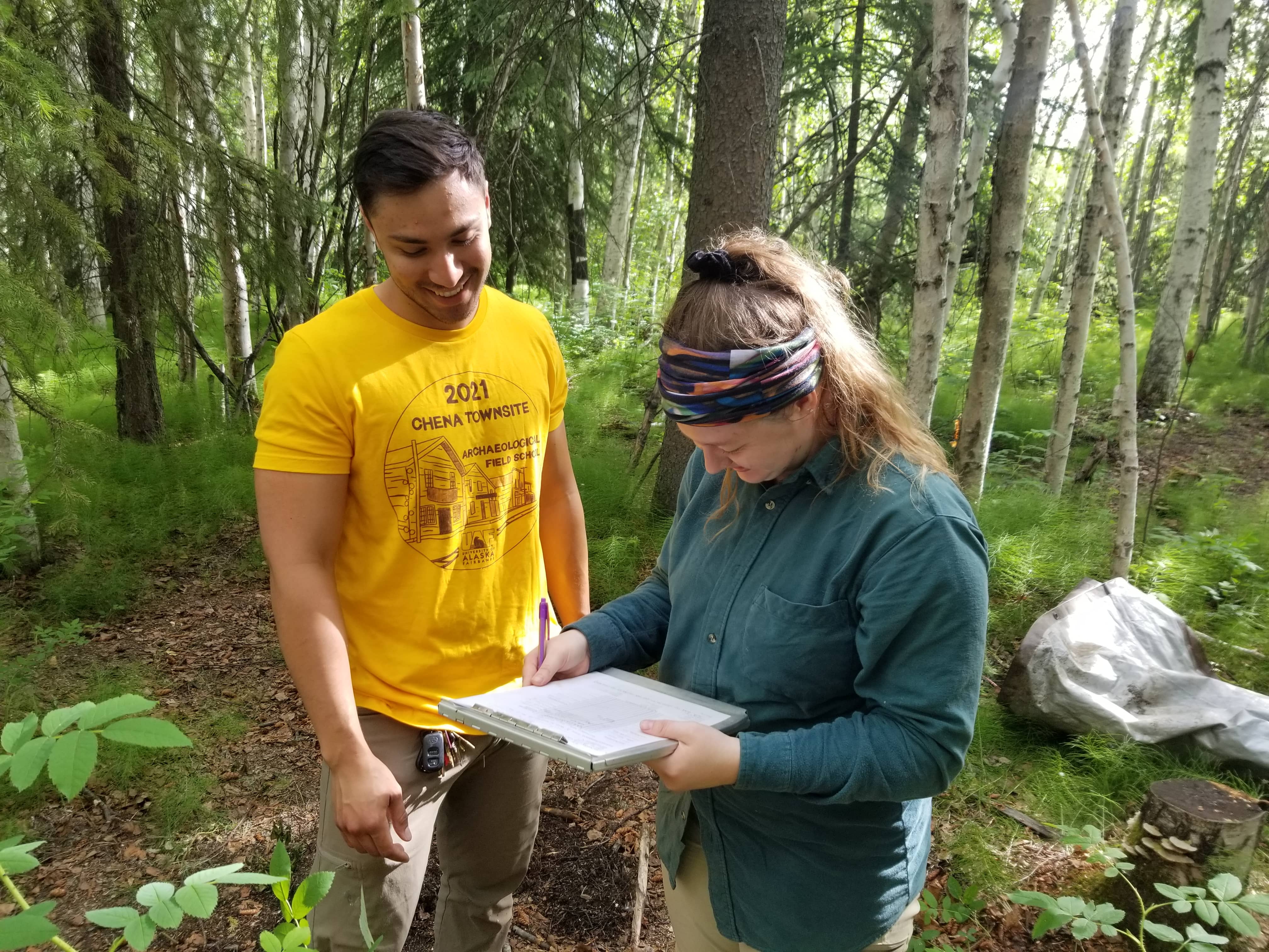 Students, Kent Lisibach, left, and Katie Baum at the UAF Chena Townsite. Photo by Sheri Karikomi.