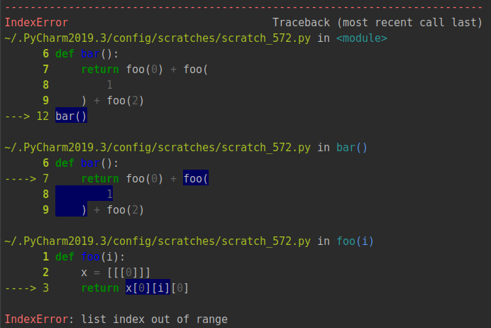 ipython traceback with highlighted operation demo