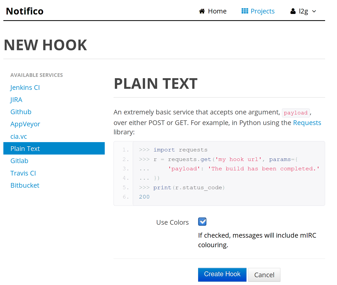 notifico plain text hook