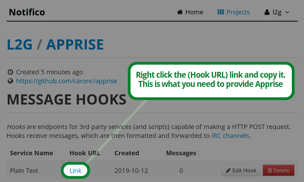 notifico hook capture instructions