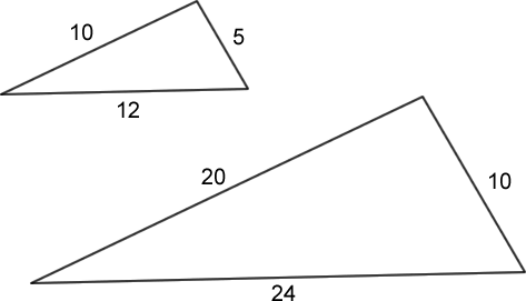 (Two similar triangles, with side lengths written in)