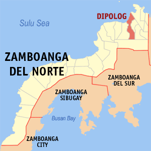 Map of Zamboanga del Norte showing the location of Dipolog City