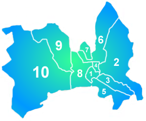 schematická mapa městských opštin