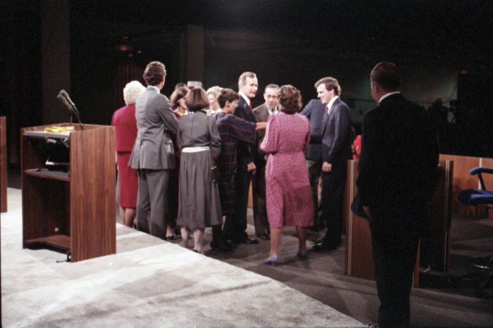 File:Vice President Bush, Vice Presidential Candidate Geraldine Ferraro, and their families greet each other following the 1984 Vice Presidential Debate in Philadelphia, PA. 2.jpg