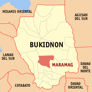 Mapa sa Bukidnon nga nagapakita kon asa nahimutangan ang Maramag