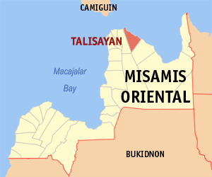 Mapa sa Misamis Oriental nga nagpakita kon asa nahimutang ang Talisayan