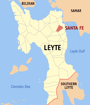 Mapa sa Leyte nga nagpakita kon asa nahimutang ang Santa Fe