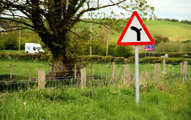 File:"Junction on bend" sign near Killyleagh - geograph.org.uk - 1862353.jpg