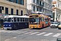 Preserved 1959 Fiat trolleybus in San Remo, with Menarini trolleybus passing by, in service