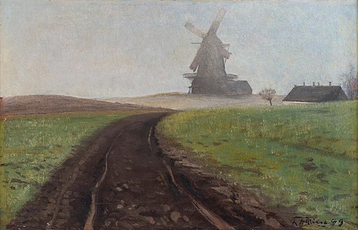 L.A. Ring, Tåget landskab med Mogenstrup Mølle, 1889, privateje