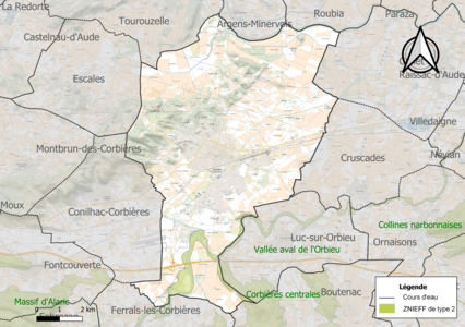 Carte de la ZNIEFF de type 2 sur la commune.