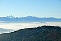 English: View from the top of Mountain Magdalena across the Klagenfurter Becken at the western Karawanken and the Julian Alps behind Deutsch: Blick vom Gipfel des Magdalensbergs über das Klagenfurter Becken auf die westlichen Karawanken und die Julischen Alpen dahinter